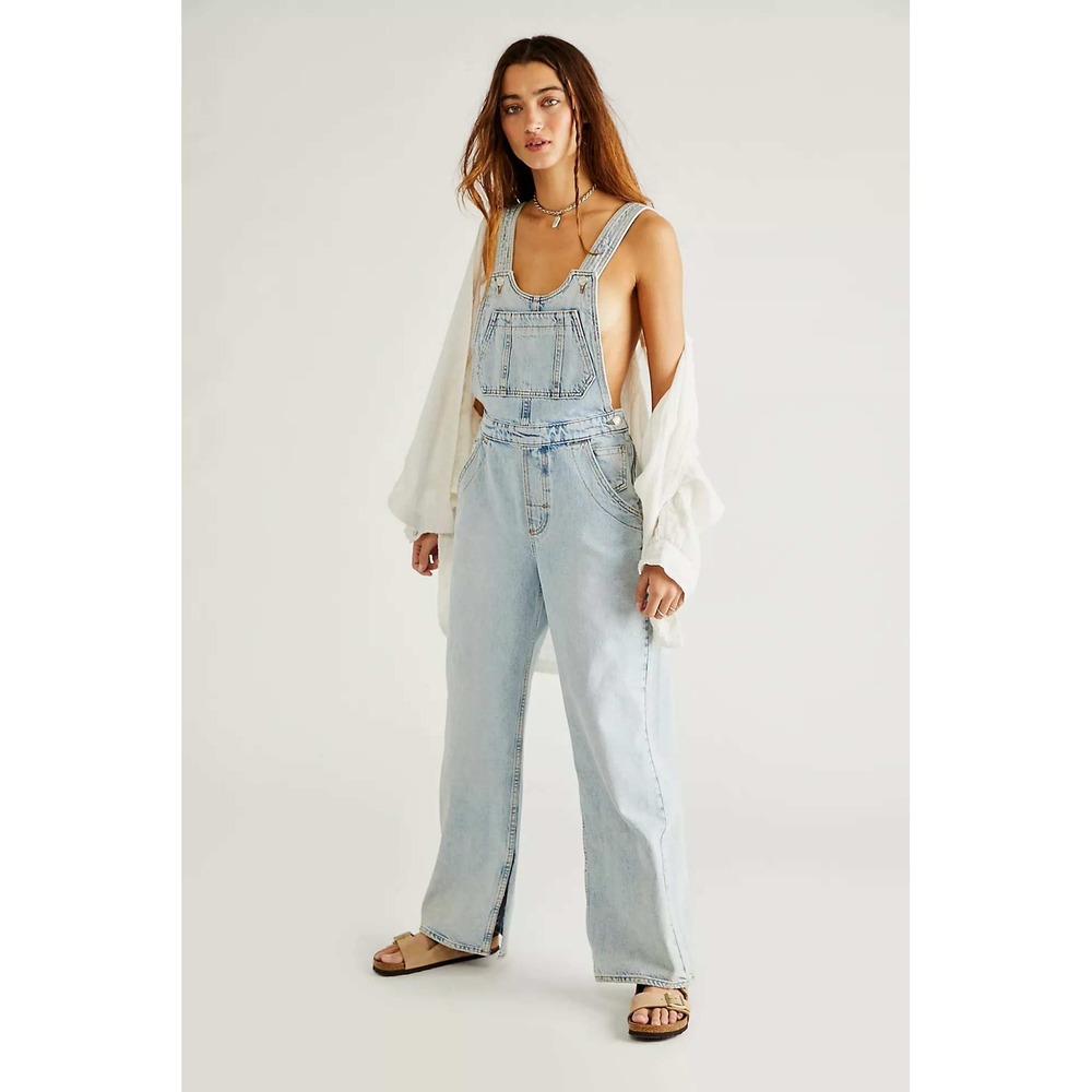 We The Free People Dylan Slouchy Bib Overalls Merci Blue NWT Med Boho Retro 90s
